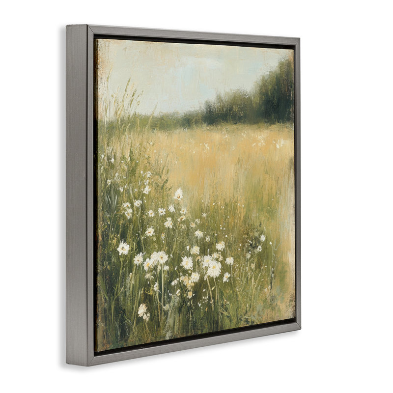 Cadre flottant Daisy Dream Field, design par Petal Prints Design, Cadre flottant gris lustré, H 18 po x l 18 po