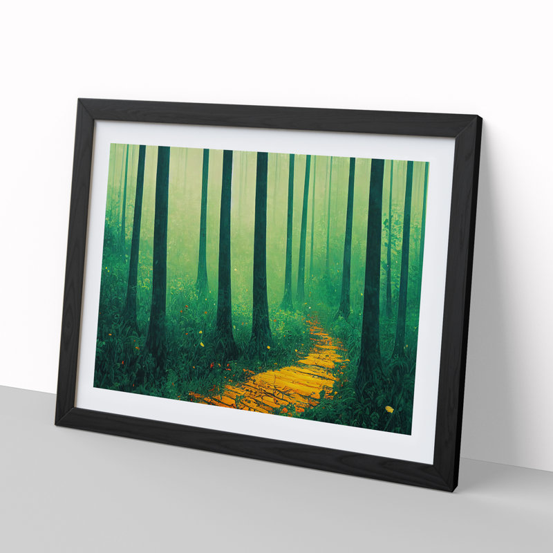 Summer Forest Path Vol.1 1 Piece Single Picture Frame Painting, 25cm H x 34cm W x 2cm D, Black