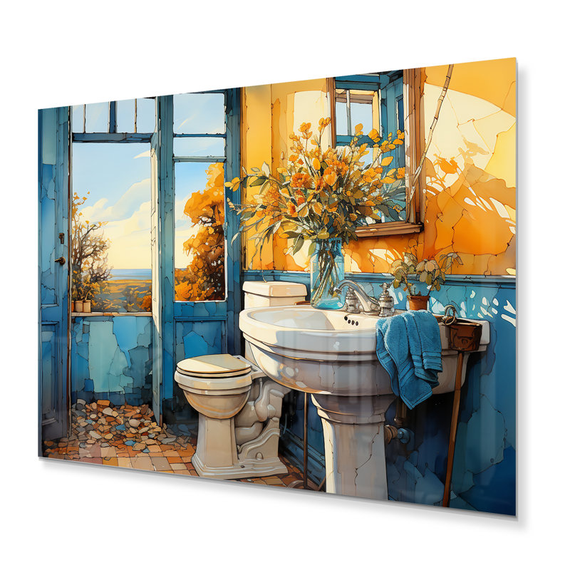 " Bathroom Turquoise Painting I ", 12" H x 20" W x 1" D