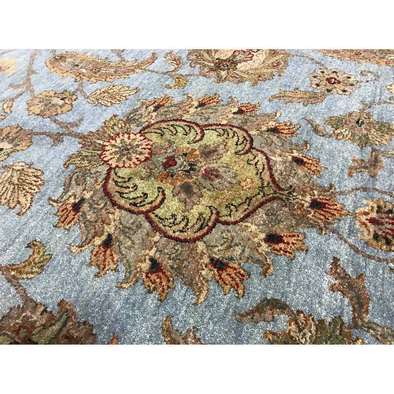 Wool Oriental Area Rug in Blue/Ivory/Green