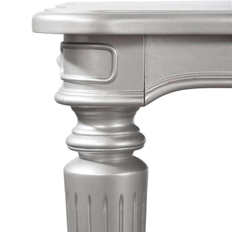 Table de salle à manger rectangulaire en bois avec pieds cannelés tournés, Argent argent
