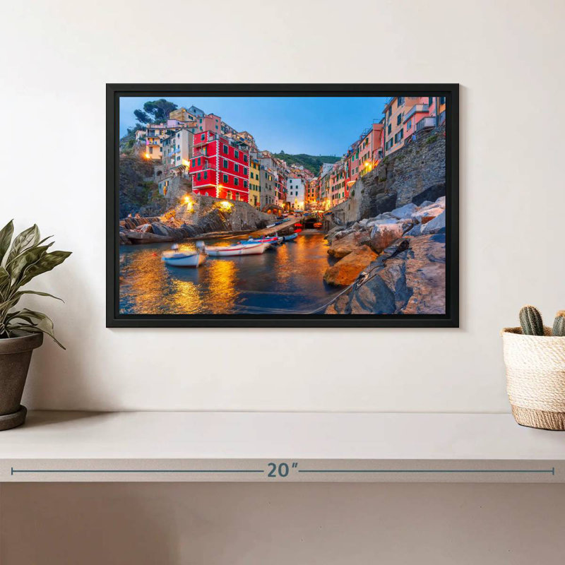 Village de pêche de Riomaggiera, Cadre flottant noir, 13 po x 9 po
