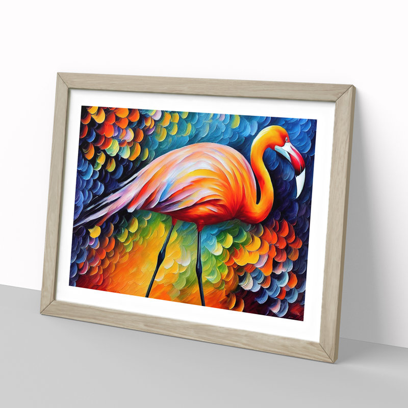 Flamingo Vol.2 Abstract 1 Piece Single Picture Frame Painting, 34cm H x 46cm W x 2cm D, Oak Framed