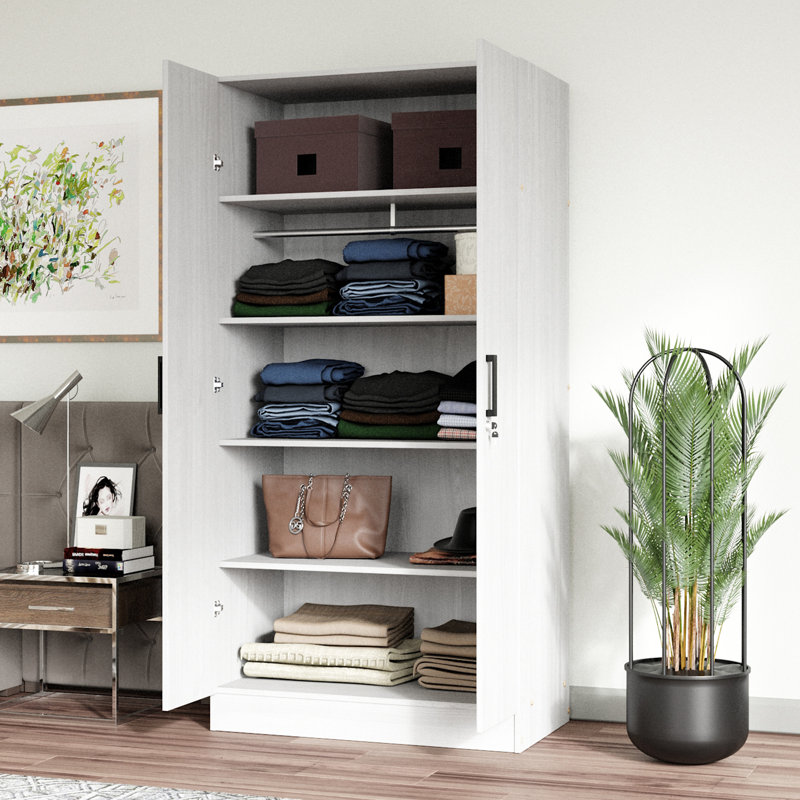 Neiman 2 Doors Wardrobe, Mirrored Door, White