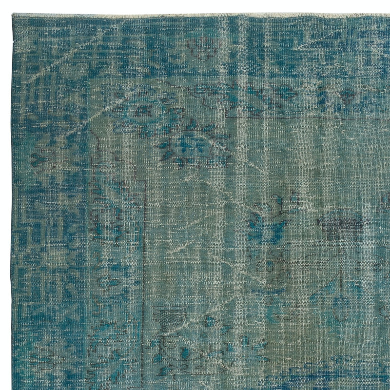 Tapis bleu sarcelle 6,5 x 9,2 pi pour intérieurs modernes, fabriqué à la main en Turquie