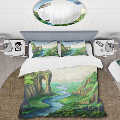 Blue Fantasy Landscape With Meandering River - Lake House Duvet Cover Set - Microfiber Polyester