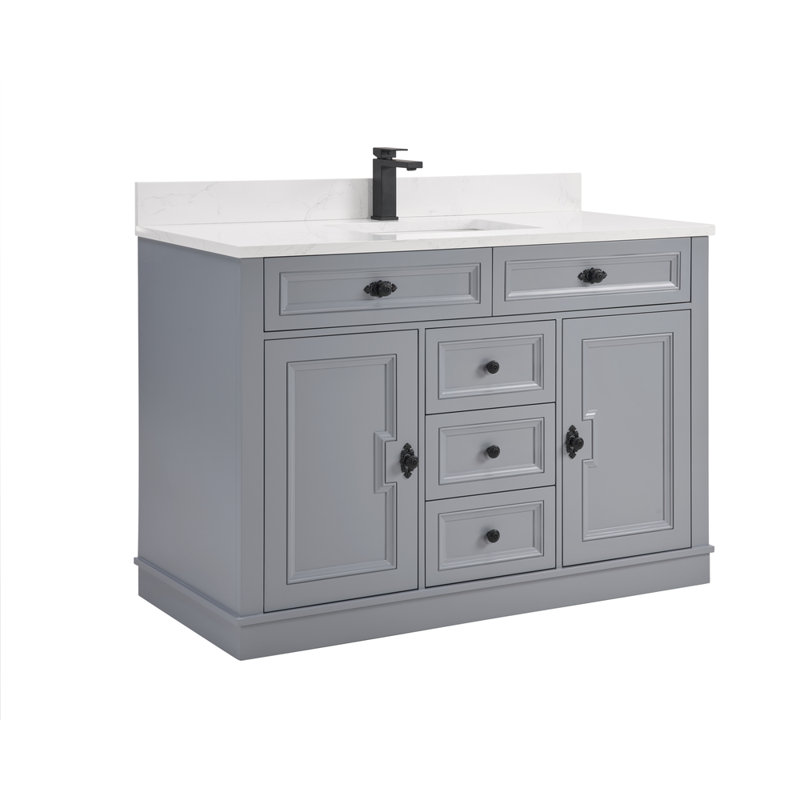 48" Solid Wood Sink Vanity  With 1' Artificial Stone Top, Black, Cadet