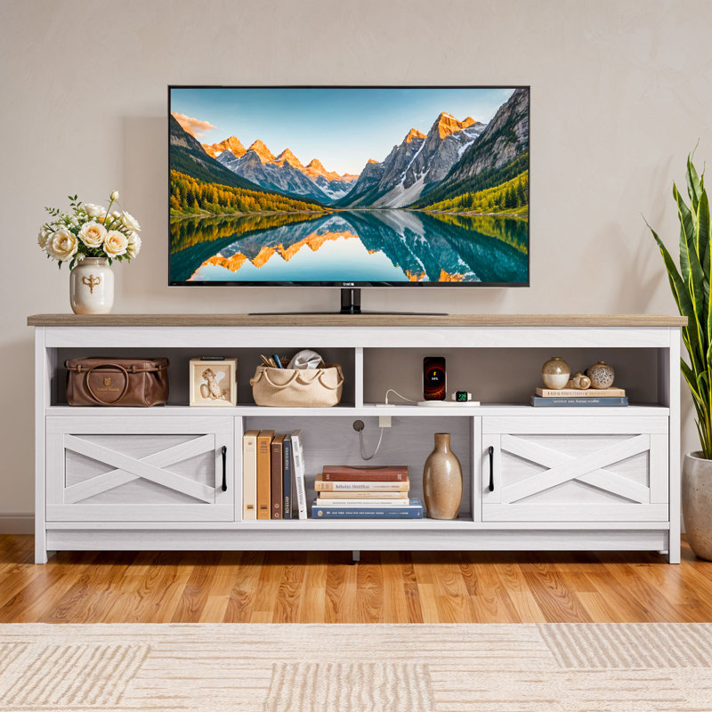 Meuble télé 59,00 po Leighia, H 25,8 po x l 65,7 po x P 15,7 po, Blanc/chêne