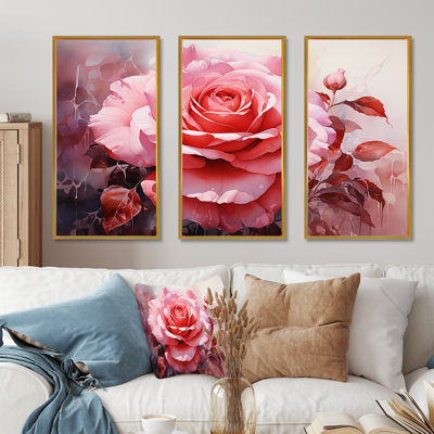 Infinite rose rose - ensemble de décorations murales spirales abstraites