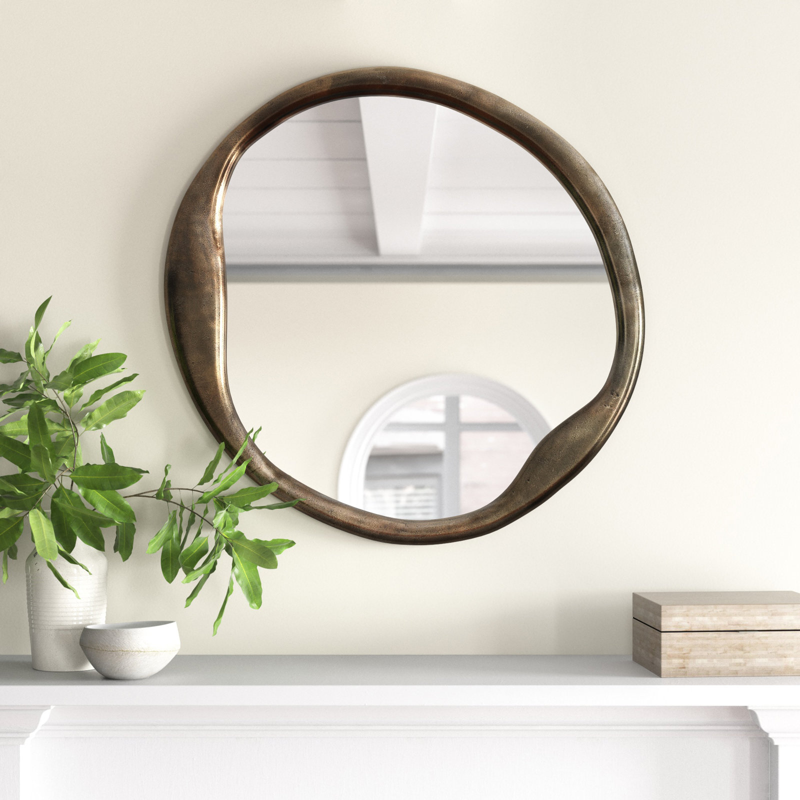 Organic 35" Accent Mirror, Antique Brass