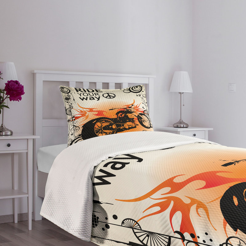 Twin Black and Orange Polyester Kids Bedspread Set