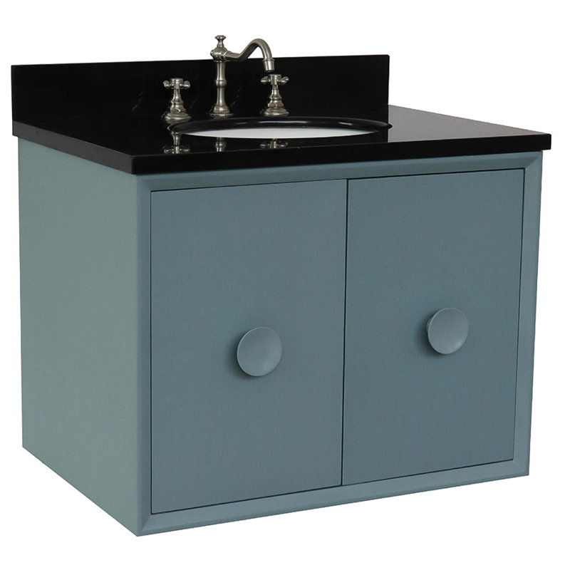 Crumley 31'' Single Bathroom Vanity with Top, Aqua Blue/Black Galaxy