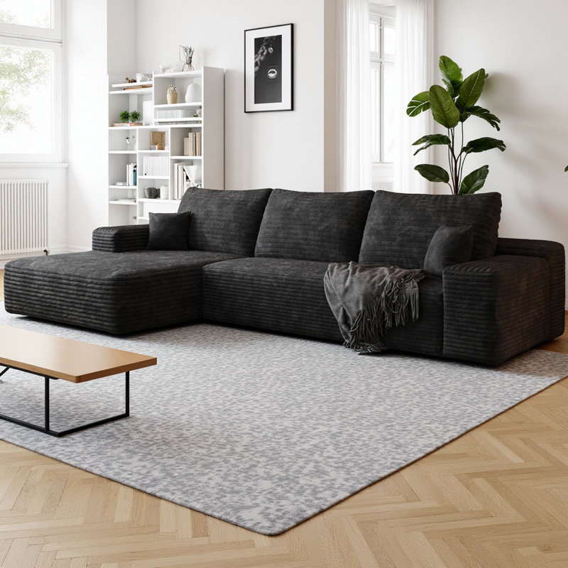 Canapé modulaire en L de Boneless, Velours côtelé noir