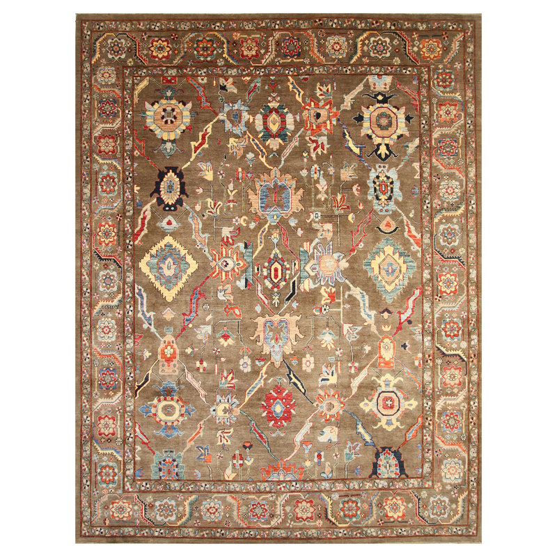 Tapis brun et multicolore de haute qualité noué à la main