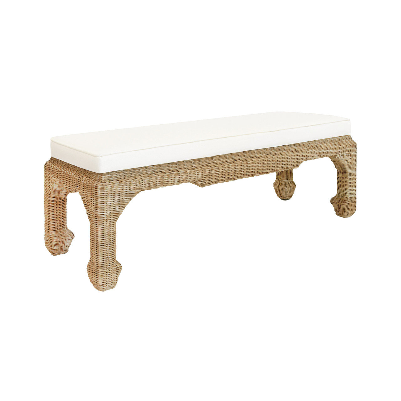 Worlds Away Massey Rattan Bench with Linen Cushion | Wayfair