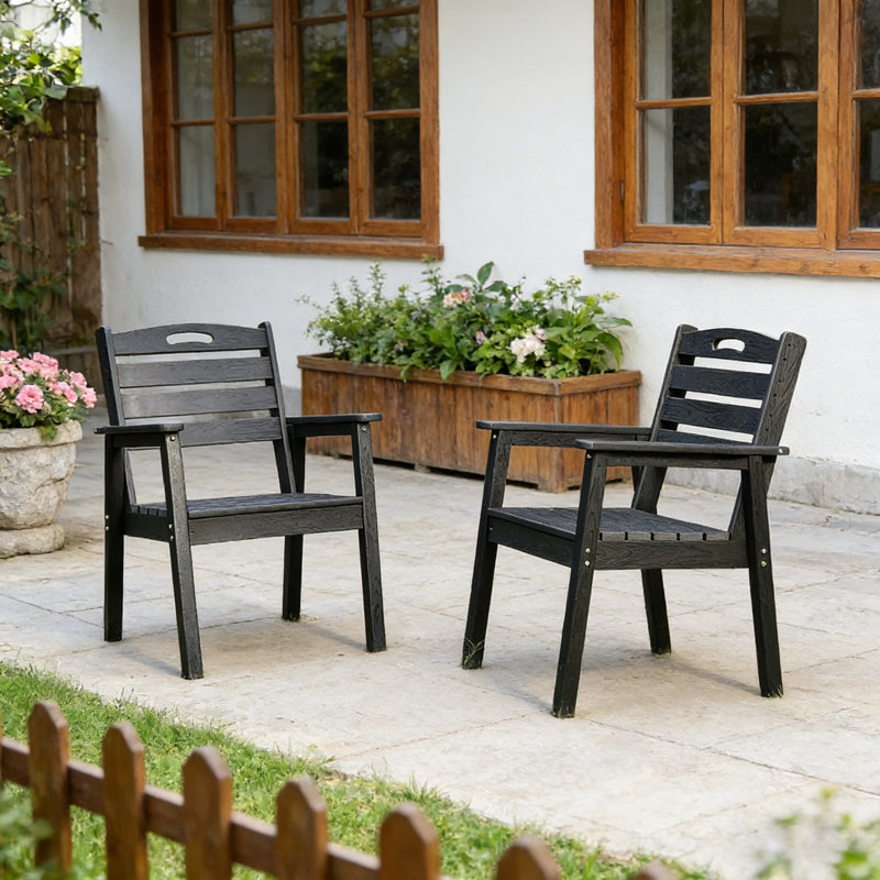 HDPE Outdoor Dining Chair, Weather Resistant Patio Chair with Low Maintenance Design, Black