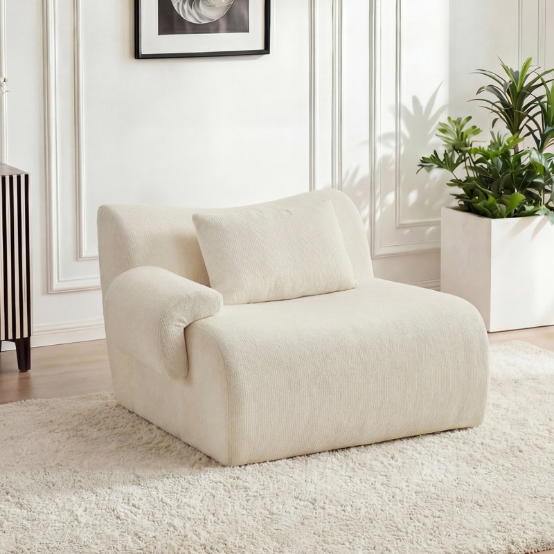Welliver Upholstered Left Arm Facing Chair, Beige, Left