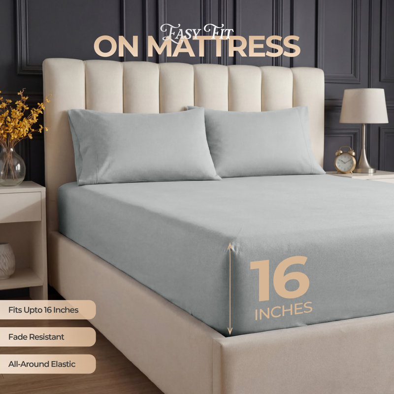 Beddora Queen 4 Piece Sheet Set Bundle of 2, Soft Brushed Microfiber Bed Sheets with Deep Pocket Fitted Sheet, Breathable Cooling Bedding, Light Grey