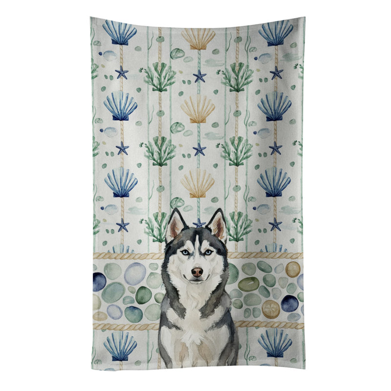 Siberian Husky Coastal Sea Glass Kitchen Towel, Siberian Husky