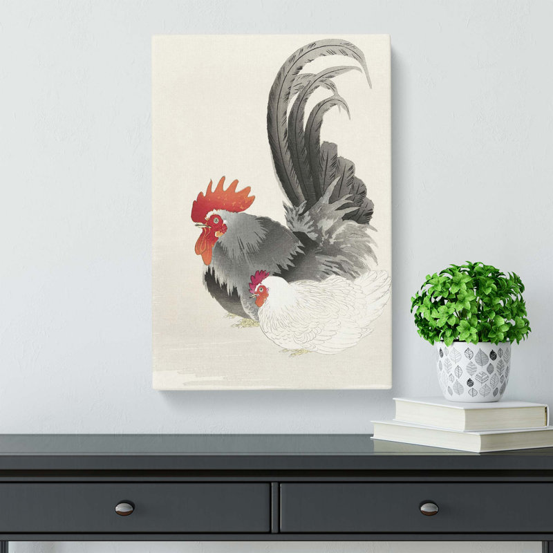 Rooster & Hen by Ohara Koson - Wrapped Canvas, 61 cm H x 40.6 cm W