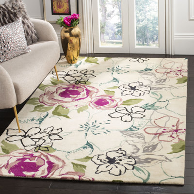 Matthews Floral Handmade Tufted Wool Pink/Green/Beige Area Rug