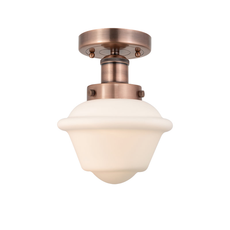 Grourke Glass Semi Flush Mount, Matte White, Antique Copper