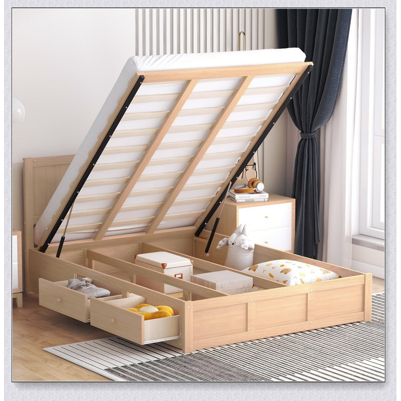 Lit plateforme en bois avec rangement inférieur et 2 tiroirs, parfait pour les chambres modernes et peu encombrantes.