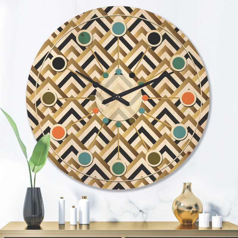 Triangle doré noir et blanc - Horloge murale Mid-Century, Petit