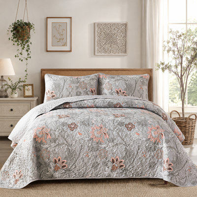 3-Piece Botanical Floral Quilt Set - Soft Lightweight Microfiber All Season Coverlet
