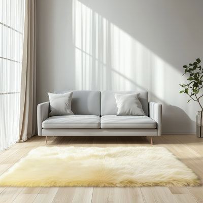 Yellow Shag Faux Sheepskin Fur Rug