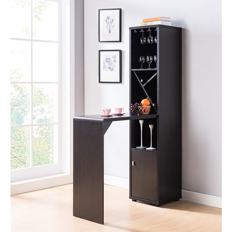 Bar avec tablette décorative ouverte et compartiment pour bouteilles de vin, compartiment rouge et tablette décorative,