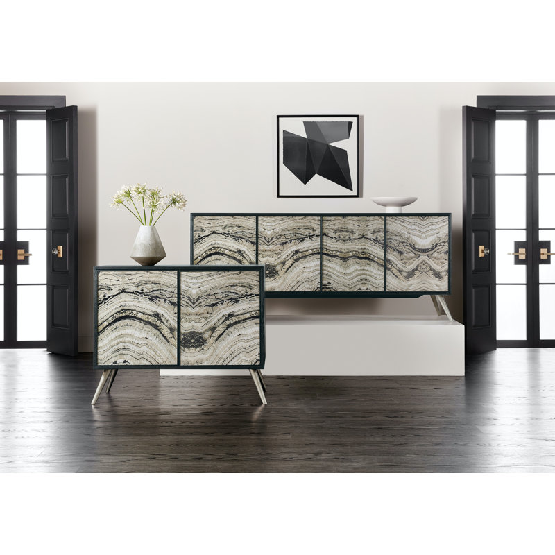 Melange 86'' Black and Silver Oak Veneer Sideboard