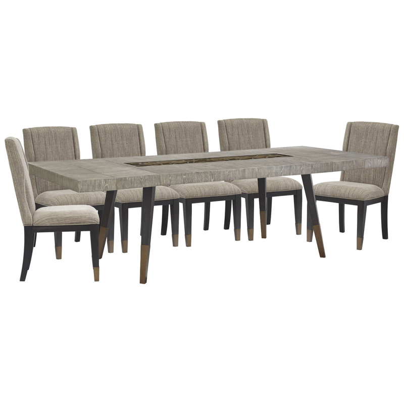 Rectangular Dining Table With 6 Host Chairs, Gray/Black/Brown, 7 Pcs: Table, 6 Chairs