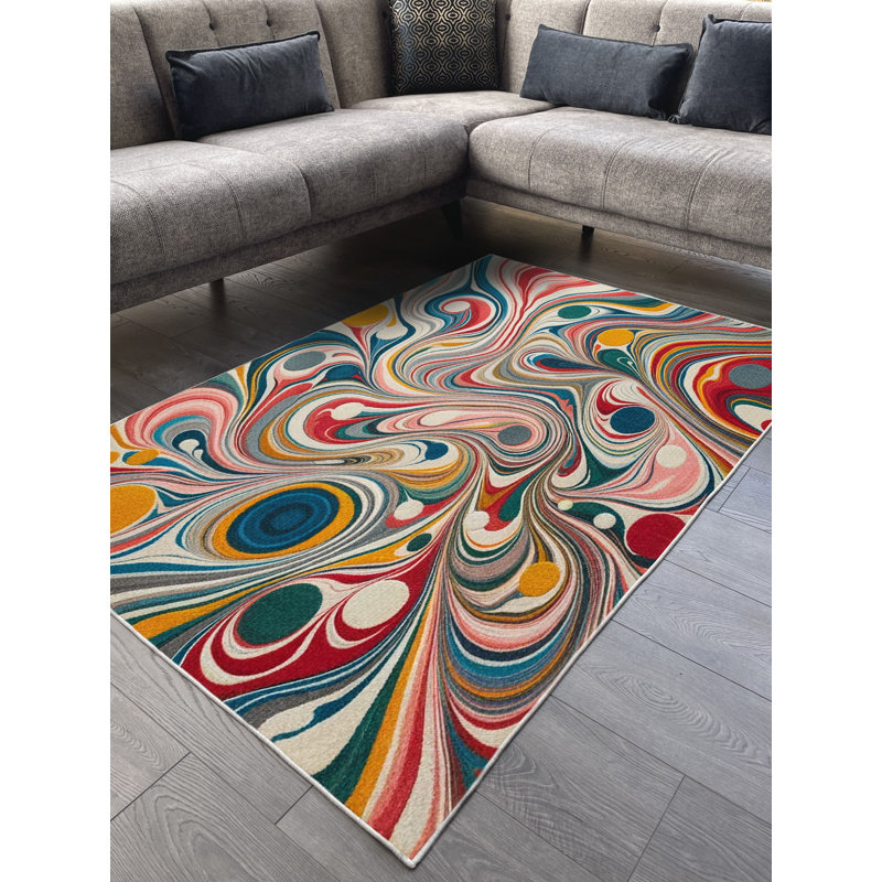 Marbling Colourful Machine Printed Chenille Area Rug, Rectangle 8'3" x 11'6"