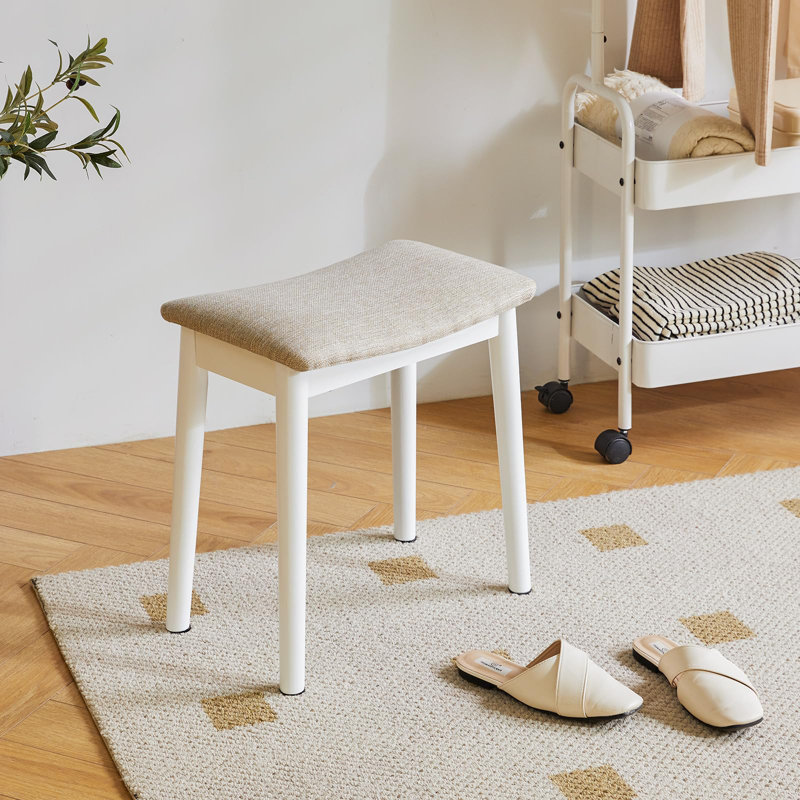 Tabouret de coiffeuse à coussin de selle, repose-pieds avec pieds en bois massif, banc de coiffeuse moderne pour piano, siège rembourré, pieds et lin clair
