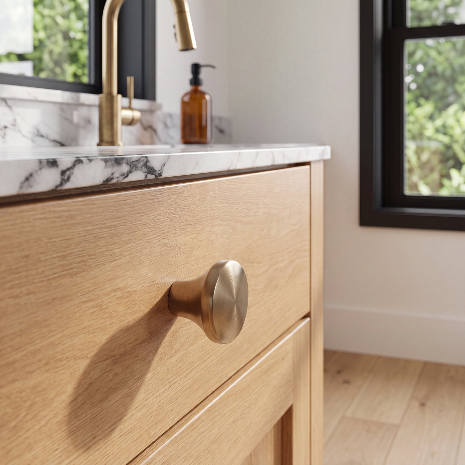Lancaster Round Cabinet Knob, Satin Brass