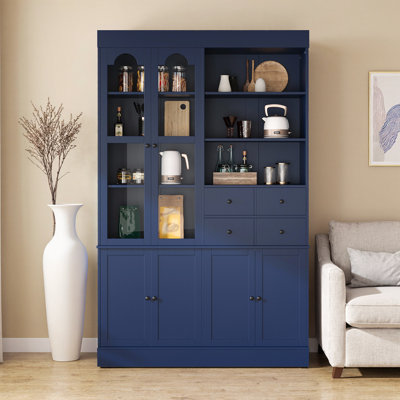 75" Tall Freestanding Buffet with Hutch, Kitchen Pantry Cabinet with 4 Drawers, Door Shelves & Pull-out Trays by Red Barrel Studio
