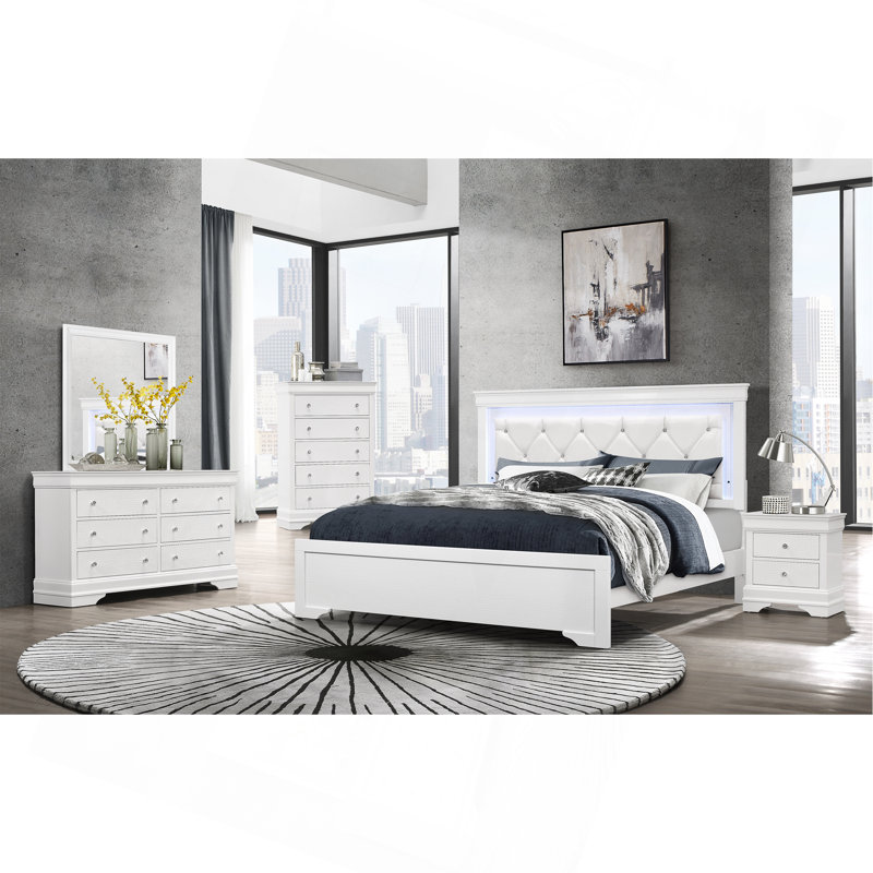 Shaker Bed With Led, White, Queen