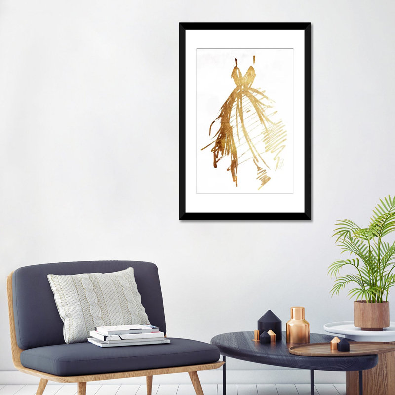 «Runway Dress», reproduction d'impression sur toile, H 32 po x l 24 po x P 1 po, Papier d'art encadré noir, Blanc