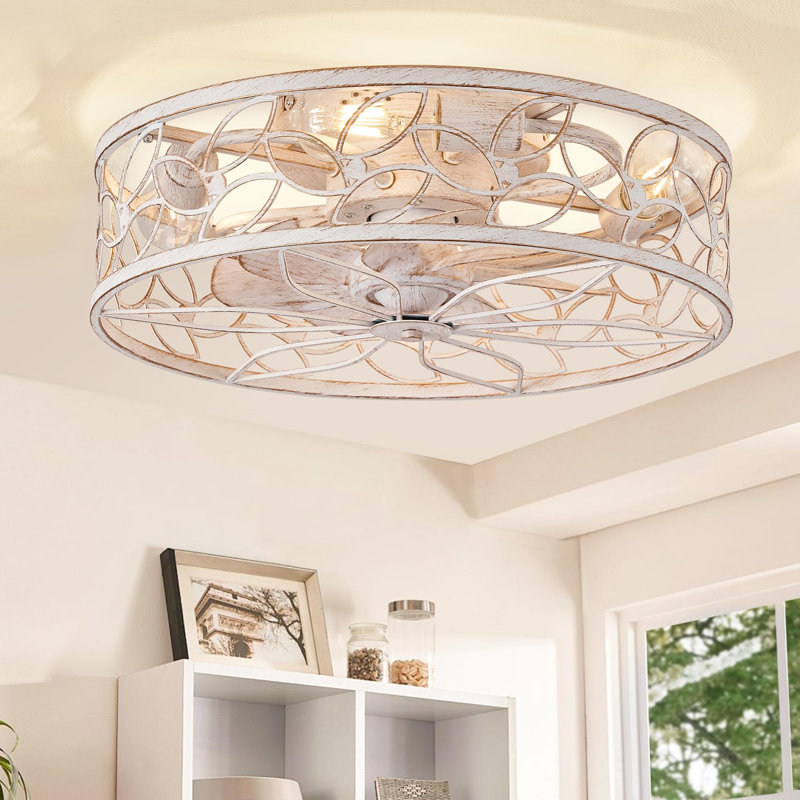 Ventilateurs de plafond en cage avec lumières, Doré