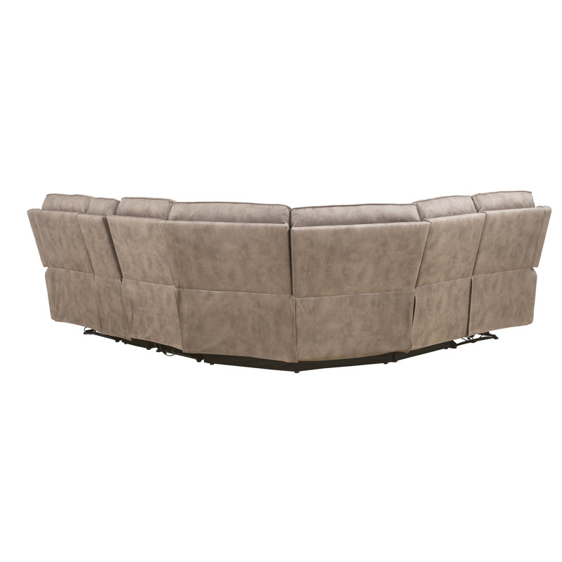 Canapé modulaire confortable inclinable en nubuck avec porte-gobelet et structure intérieure, Similicuir moka