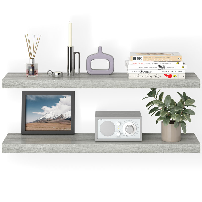 Miami 36" W x 8" D Floating Shelves with Invisible Wall Mount Brackets, Grey Oak