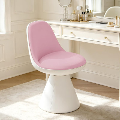 XUEGW Leather Upholstered Mid Back Swivel Vanity Chair Multi Purpose Ottoman Seat Stool, Pink