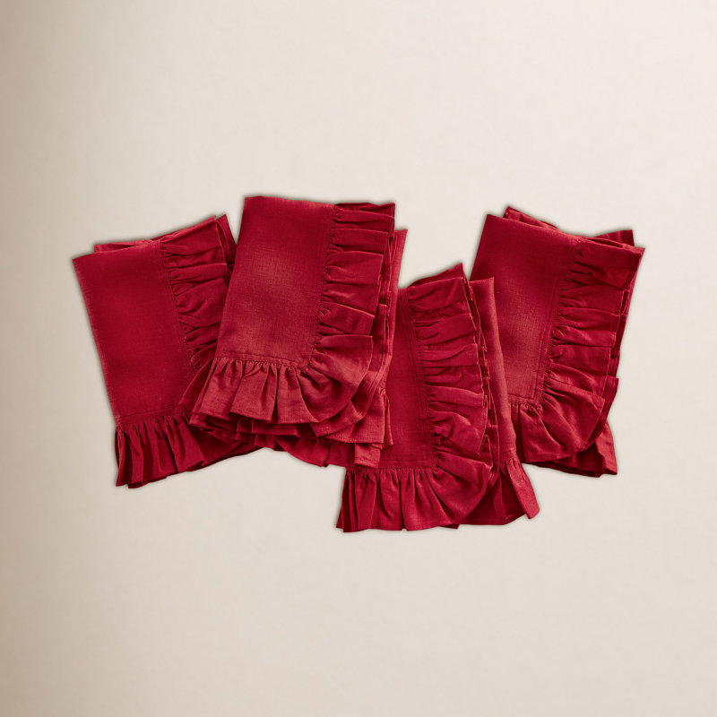 Gabrielle Ruffle - 100% Pure Linen Dinner Napkins, Red