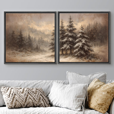 Neige recouverte de pin, montagne d'hiver, sentier forestier encadré, reproduction d'art sur toile