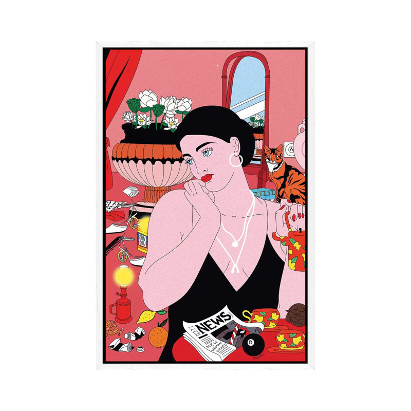 Thinking by Cosmo - Print on Canvas, 101.6cm H x 20.32cm W x 3.81cm D, White Framed Canvas