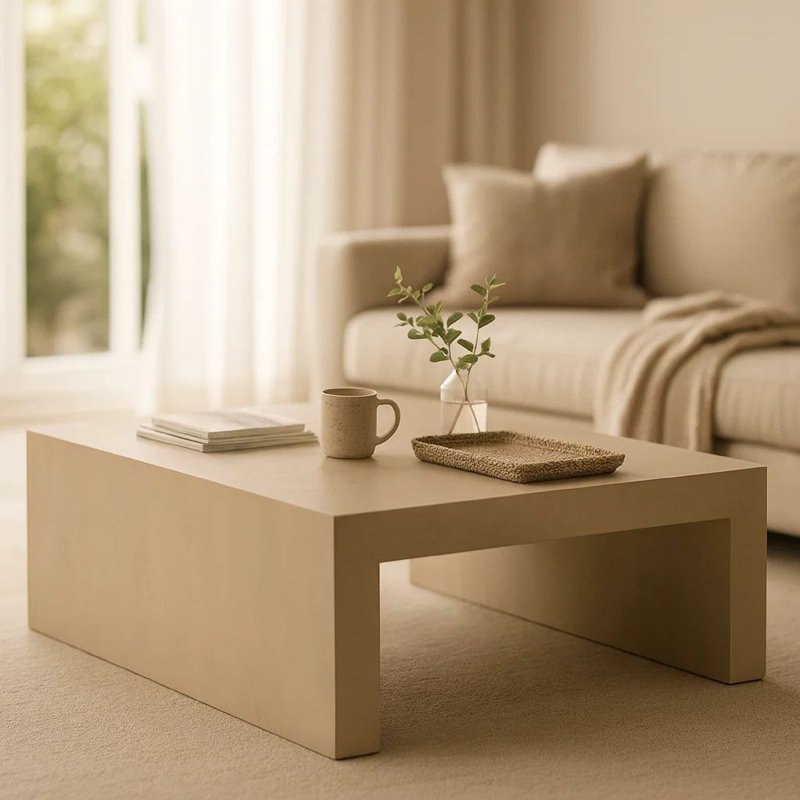 Somy Modern Coffee Table, 40 Inch Square Top, Wide Panel Legs, Natural Grey