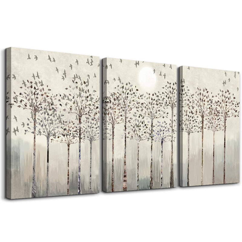 Trees and Birds Abstract Canvas Print Set