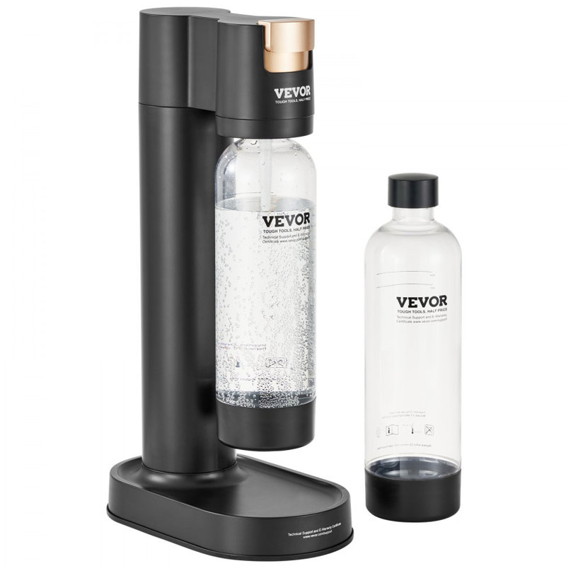 Machine à eau pétillante, machine à boissons gazeuses pour la gazéification à domicile, ensemble de démarrage à l'eau Seltzer avec 2 bouteilles en PET de 1 L sans BPA, compatible avec le cylindre de CO2 à visser de 60 L (non inclus) noir