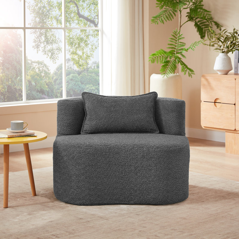 34 inch Upholstered Fabric Armchair, Barrel Chair, Gray Chenille